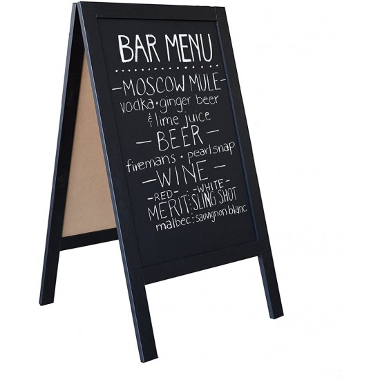 Frame Magnetic Chalkboard Sign 40 x 20 Inches, Classic Wooden Freestanding Sidewalk Sign, Double-Sided Sign Board