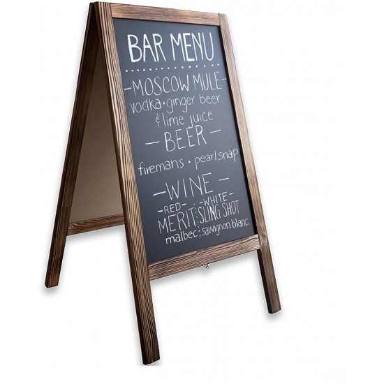 2-Sided Torched Wood A-Frame Chalkboard Sign Sidewalk Cafe Menu Sandwich Board 