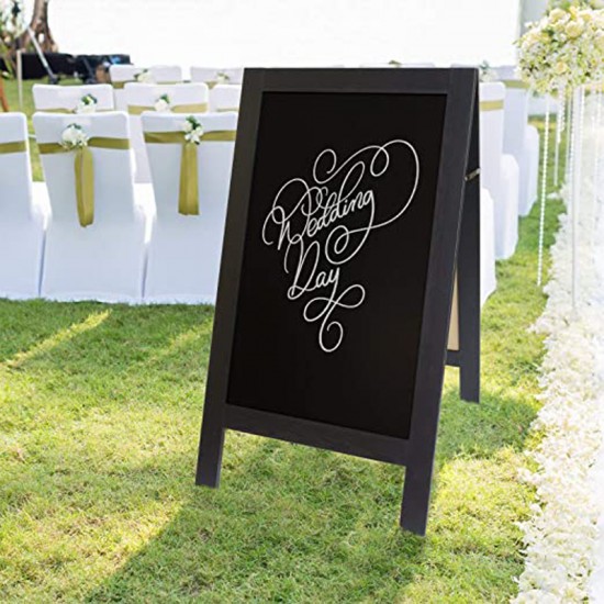 Frame Magnetic Chalkboard Sign 40 x 20 Inches, Classic Wooden Freestanding Sidewalk Sign, Double-Sided Sign Board