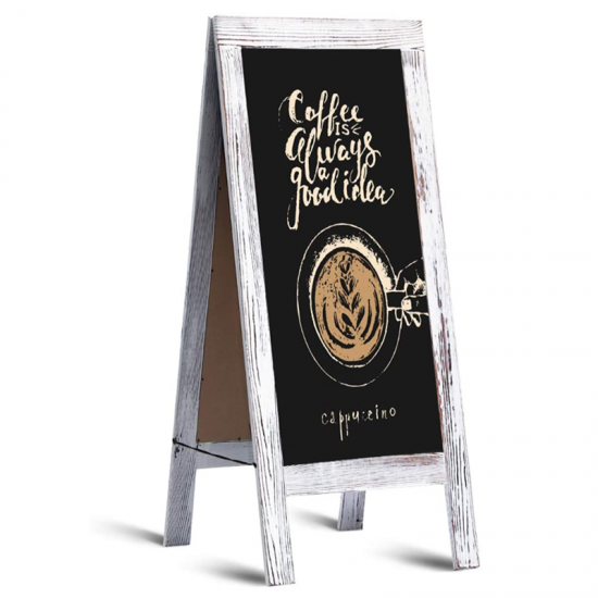 Frame Magnetic Chalkboard Sign 40 x 20 Inches, Classic Wooden Freestanding Sidewalk Sign, Double-Sided Sign Board