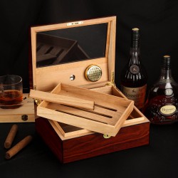 Portable Double-Layer Cedarwood Cigar Humidor – High-Capacity Storage and Aging Case