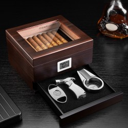 Cedar Wood Cigar Humidor with Cigar Tool Storage – Solid Wood Cigar Box and Humidor