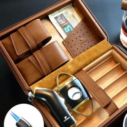 Cohiba Cigar Case – Portable Cigar Humidor with Imported Cedar Wood, Including Cigar Cutter and Lighter Set