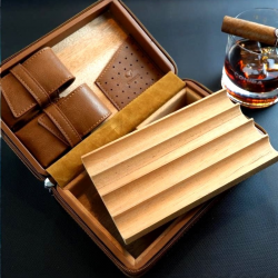 Portable Humidor, Cedar-Lined, with Cigar Cutter and Lighter – Includes Cigar Case