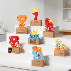  3D-Printed Solid Wood Trophy – Custom-Made, Creative DIY Design for Annual Meetings, Anniversary Celebrations, and Fun Award Ceremonies