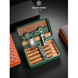 Qielong Cigar Humidor, Cedar Wood Lining, Humidified, Holds 4 Cigars, Large Capacity Gift Box Model CA-25LX