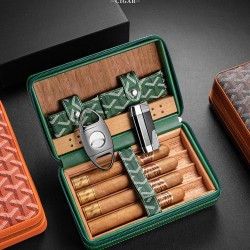 Qielong Cigar Humidor, Cedar Wood Lining, Humidified, Holds 4 Cigars, Large Capacity Gift Box Model CA-25LX