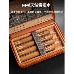 Qielong Cigar Humidor, Cedar Wood Lining, Humidified, Holds 4 Cigars, Large Capacity Gift Box Model CA-25LX