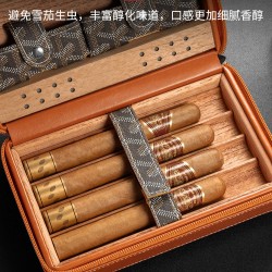 Qielong Cigar Humidor, Cedar Wood Lining, Humidified, Holds 4 Cigars, Large Capacity Gift Box Model CA-25LX