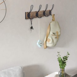 HTJX Rustic Coat Rack, Wall Mounted Coat Hook with 4 Farmhouse Hooks, Solid Pine Wood, Perfect Touch for Your Entryway Bathroom Kitchen to Hang Coat Clothes Hat Purse Bag Towel Robes (Brown)