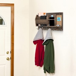 HTJX Wooden Key Holder for Wall, Mail Organizer Wall Mount with 4 Key Hooks, Wall Mounted Hanging Keys Rack with Sunglasses Storage, Rustic Home Decor for Entryway