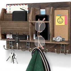 HTJX Wooden Key Holder for Wall, Mail Organizer Wall Mount with 4 Key Hooks, Wall Mounted Hanging Keys Rack with Sunglasses Storage, Rustic Home Decor for Entryway HTJX Wooden Key Holder for Wall, Mail Organizer Wall Mount with 4 Key Hooks, Wall Mounted Hanging Keys Rack with Sunglasses Storage, Rustic Home Decor for Entryway