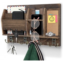 HTJX Wooden Key Holder for Wall, Mail Organizer Wall Mount with 4 Key Hooks, Wall Mounted Hanging Keys Rack with Sunglasses Storage, Rustic Home Decor for Entryway HTJX Wooden Key Holder for Wall, Mail Organizer Wall Mount with 4 Key Hooks, Wall Mounted Hanging Keys Rack with Sunglasses Storage, Rustic Home Decor for Entryway