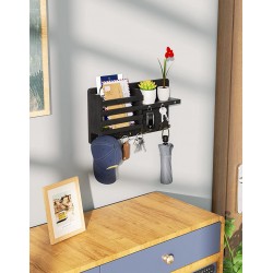 HTJX Mail Holder for Wall with Magnet Hanging, Rustic Wooden Key Holder with Key Hooks Wall Mounted Key Hanger Organizer for Entryway, Mudroom, Hallway, Bedroom, Living Room and Office, Black HTJX Mail Holder for Wall with Magnet Hanging, Rustic Wooden Key Holder with Key Hooks Wall Mounted Key Hanger Organizer for Entryway, Mudroom, Hallway, Bedroom, Living Room and Office, Black
