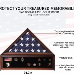 HTJX Veteran Burial Flag Display Case American Flag Solid Wood Display Case Fits a 5 X 9.5 Flag Folded Military Shadow Box with Felt Lining Holder for Pins Insignia Medals Challenge Coins, Walnut HTJX Veteran Burial Flag Display Case American Flag Solid Wood Display Case Fits a 5 X 9.5 Flag Folded Military Shadow Box with Felt Lining Holder for Pins Insignia Medals Challenge Coins, Walnut