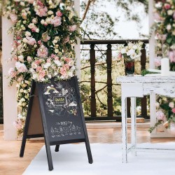 Chalkboard Sign, Rustic Magnetic A-Frame Chalkboard Sign, Free Standing Chalkboard Easel, Sturdy Sandwich Board Menu Display for Restaurant, Business or Wedding (Brown)