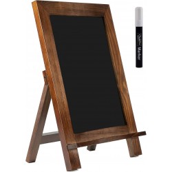 Wooden Framed Standing Chalkboard Sign (Rustic Brown) + Includes White Chalk Marker | Magnetic Non-Porous Memo Board | Décor for Kitchen, Home, Bar, Countertop, Wedding, Café, and Restaurant