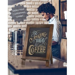 Wooden Framed Standing Chalkboard Sign (Rustic Brown) + Includes White Chalk Marker | Magnetic Non-Porous Memo Board | Décor for Kitchen, Home, Bar, Countertop, Wedding, Café, and Restaurant