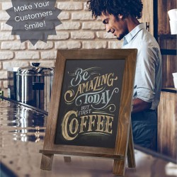 Wooden Framed Standing Chalkboard Sign (Rustic Brown) + Includes White Chalk Marker | Magnetic Non-Porous Memo Board | Décor for Kitchen, Home, Bar, Countertop, Wedding, Café, and Restaurant