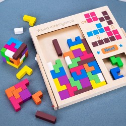 Wooden Puzzles Thick Colorful 3D Russian Blocks Brain Teaser Tangram Jigsaw Toys Educational Gift for Toddlers Boys Girls