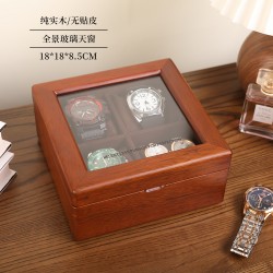Glass Skylight Watch Storage Box, Solid Wood, Simple Wooden Watch Box, Wristwatch with Lid, Luxury Partitioned Watch Case