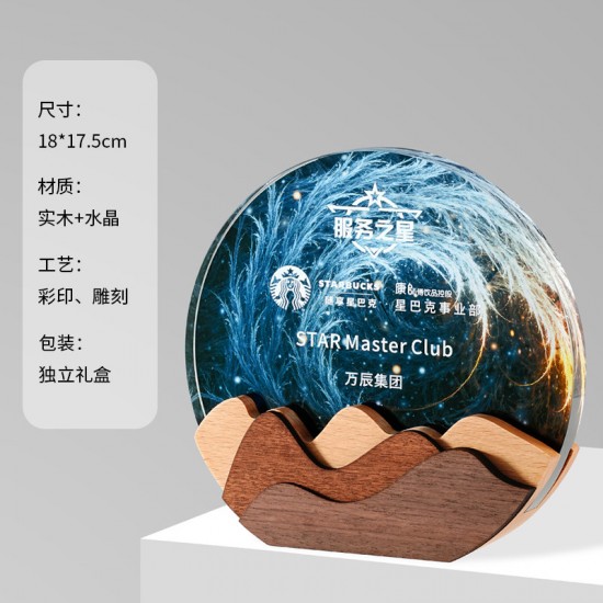 Solid Wood Trophy With Metal Plate 