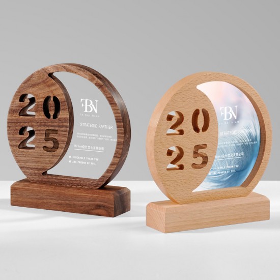 Solid Wood Trophy With Metal Plate 