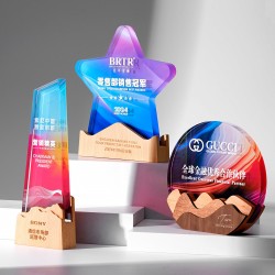 Custom Crystal Trophy for Creative Designs, Premium and Elegant Award for Outstanding Employees, Retirement Commemoration, Champion Medal, Solid Wood Trophy – Customizable