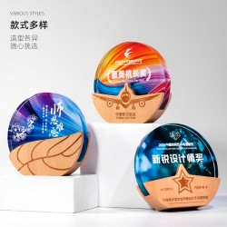 Custom Crystal Trophy for Creative Designs, Premium and Elegant Award for Outstanding Employees, Retirement Commemoration, Champion Medal, Solid Wood Trophy – Customizable