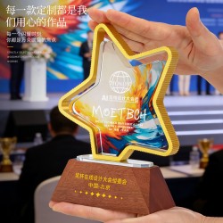  Custom Creative Metal Crystal Trophy, Gold/Silver/Bronze Five-Pointed Star Competition Commemorative Medal in Colorful Premium Finish