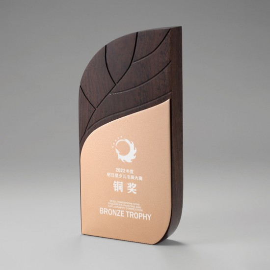 Corporate employee recognition wood trophy