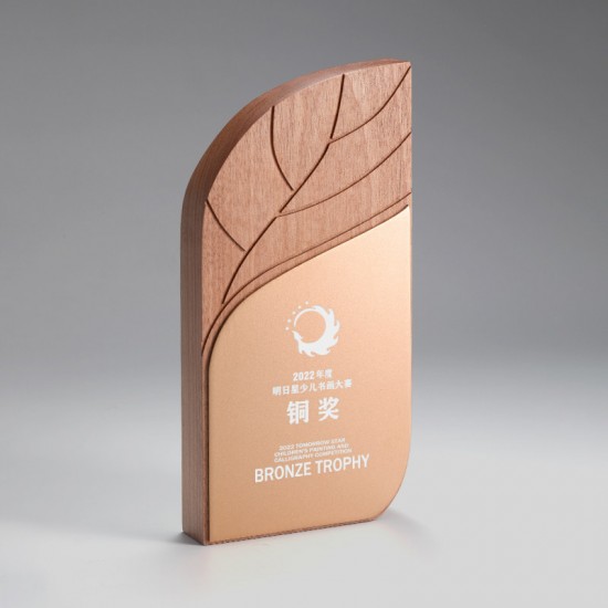 Corporate employee recognition wood trophy