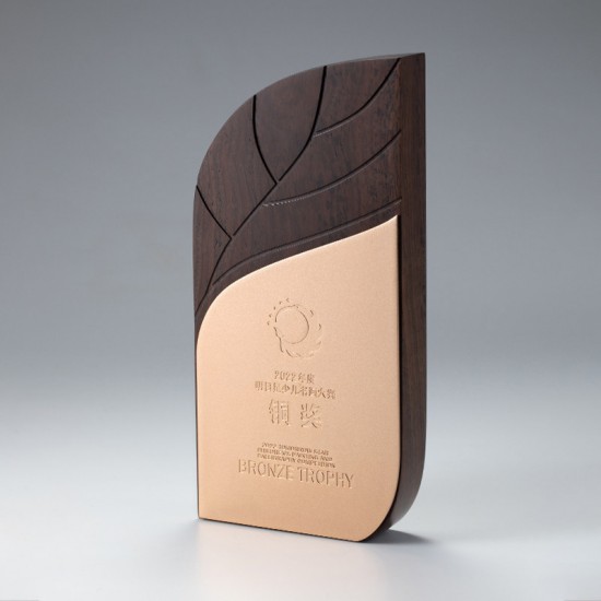 Corporate employee recognition wood trophy