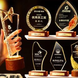 Customized luminous crystal trophy, creative solid wood medal for champions, outstanding employees, annual award ceremony, and retirement memento