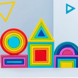 Wooden rainbow Building Blocks Children's Color and Shape Cognition Assembly Folding Music Early Education Educational Toys