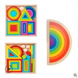 Wooden rainbow Building Blocks Children's Color and Shape Cognition Assembly Folding Music Early Education Educational Toys