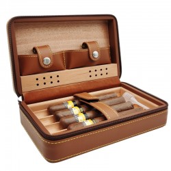Cuban-imported cigar box, portable leather cigar case with cedar humidification for travel, including cigar cutter set