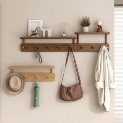 Solid Wood Wall-Mounted Coat Rack for Entryway, Bedroom, or Behind Doors – Creative Key and Bag Hook Organizer
