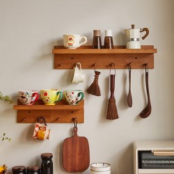 olid wood wall-mounted shelf, wall(wall board), hanging wall single-row shelf, wall floating panel with hooks display rack
