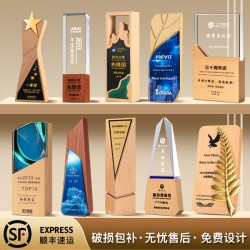 Custom Solid Wood and Crystal Creative Trophy – Premium Custom Award for Annual Corporate Events, Outstanding Employee Competitions, and Champion Recognition