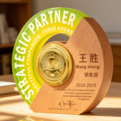 Solid Wood Crystal Trophy and Medal – New Round, Iridescent Design for Corporate Employee of the Year Awards, Annual Gala Honors, and Anniversary Celebrations