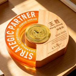 Solid Wood Crystal Trophy and Medal – New Round, Iridescent Design for Corporate Employee of the Year Awards, Annual Gala Honors, and Anniversary Celebrations