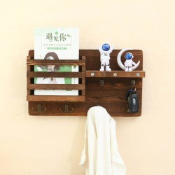 Solid wood wall-mounted vintage storage rack, home decor, simple style, dining room door hanging wall organizer