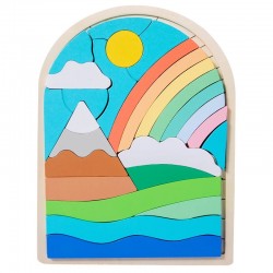 Factory Price Wooden Matching Puzzle Board Multi-themed Educational Toy for Kids Rainbow Jigsaw Puzzle with Block Board