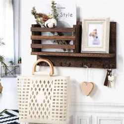 Wall-Mounted Shelf – Rustic Living Room Wooden Key Holder, Entryway Magazine Organizer, and Wall Display Shelf