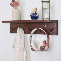 Solid Wood Wall-Mounted Storage Rack, Entryway Wall Hook, Wooden Decorative Hanger and Shelf for Living Room & Bedroom