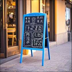  Wooden-frame vertical chalkboard specifically designed for street vendors; ideal for shop signage, display boards, entrance signs, and hand-drawn promotional banners.