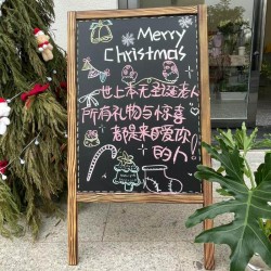 Wooden Double-Sided Advertising Chalkboard Sign Stand for Stores, Outdoor Entrance, Handwritten Chalkboard, Freestanding and Foldable