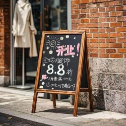 Wooden Double-Sided Advertising Chalkboard Sign Stand for Stores, Outdoor Entrance, Handwritten Chalkboard, Freestanding and Foldable