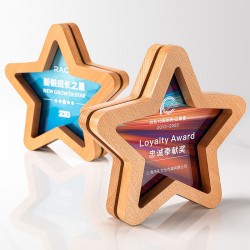 Custom Wooden Trophy with Creative Engraving: Star-Shaped, Premium Award Plaque for Outstanding Employee Recognition at Annual Corporate Events
